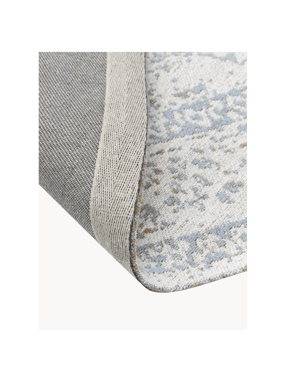 Okrúhly ručne tkaný ženilkový koberec Neapel, Sivomodrá, krémovobiela, Ø 120 cm (veľkosť S)
