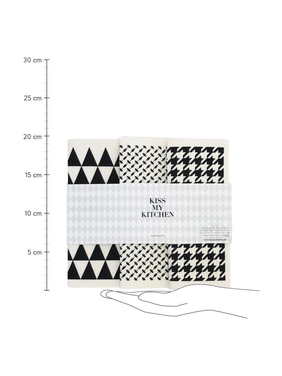Set 3 panni assorbenti compostabili Tokyo, 70% cellulosa, 30% cotone, Bianco, nero, Larg. 17 x Lung. 20 cm
