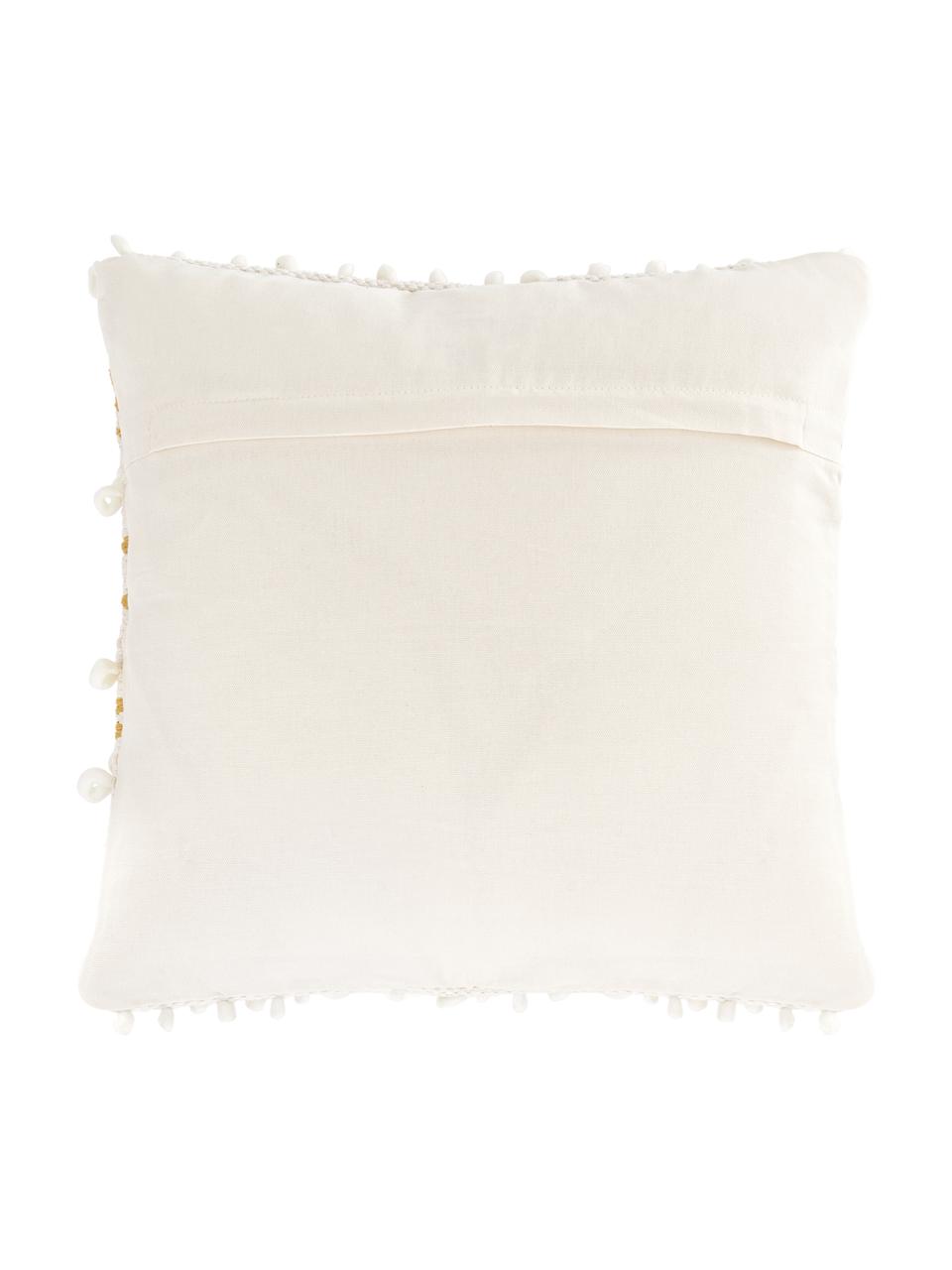 Poszewka na poduszkę w stylu boho Paco, 80% bawełna, 20% wełna, Biały, żółty, S 45 x D 45 cm