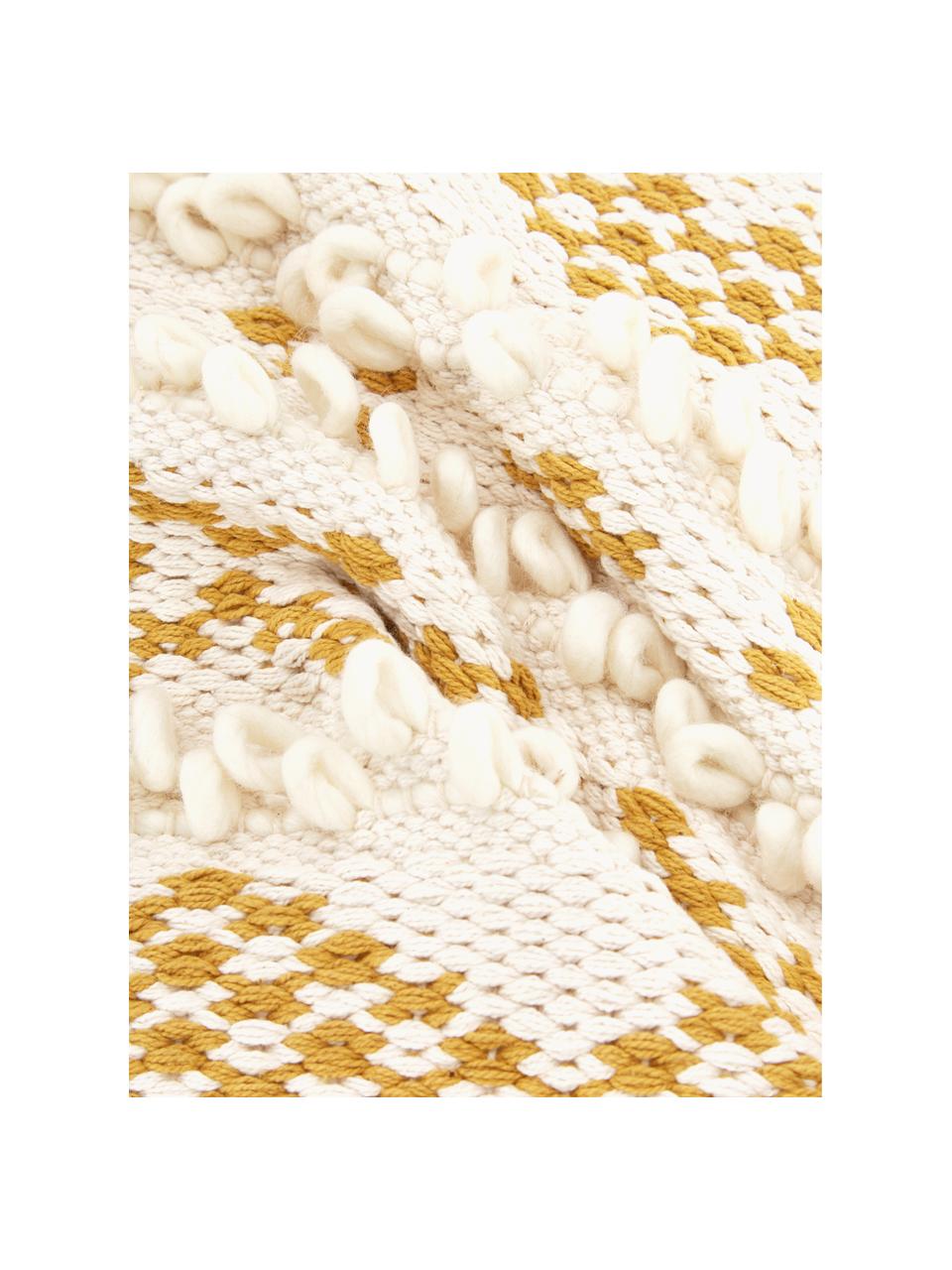 Housse de coussin 45x45 bohème Paco, 80 % coton, 20 % polyester, Jaune moutarde, larg. 45 x long. 45 cm