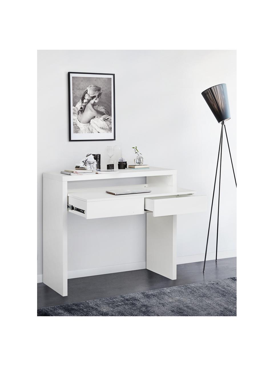 Petit bureau avec plateau extensible Teresa, Panneau de particules avec revêtement mélaminé (MFC), panneau de fibres de moyenne densité (MDF), certifié FSC®, Blanc, larg. 100 x prof. 36 cm