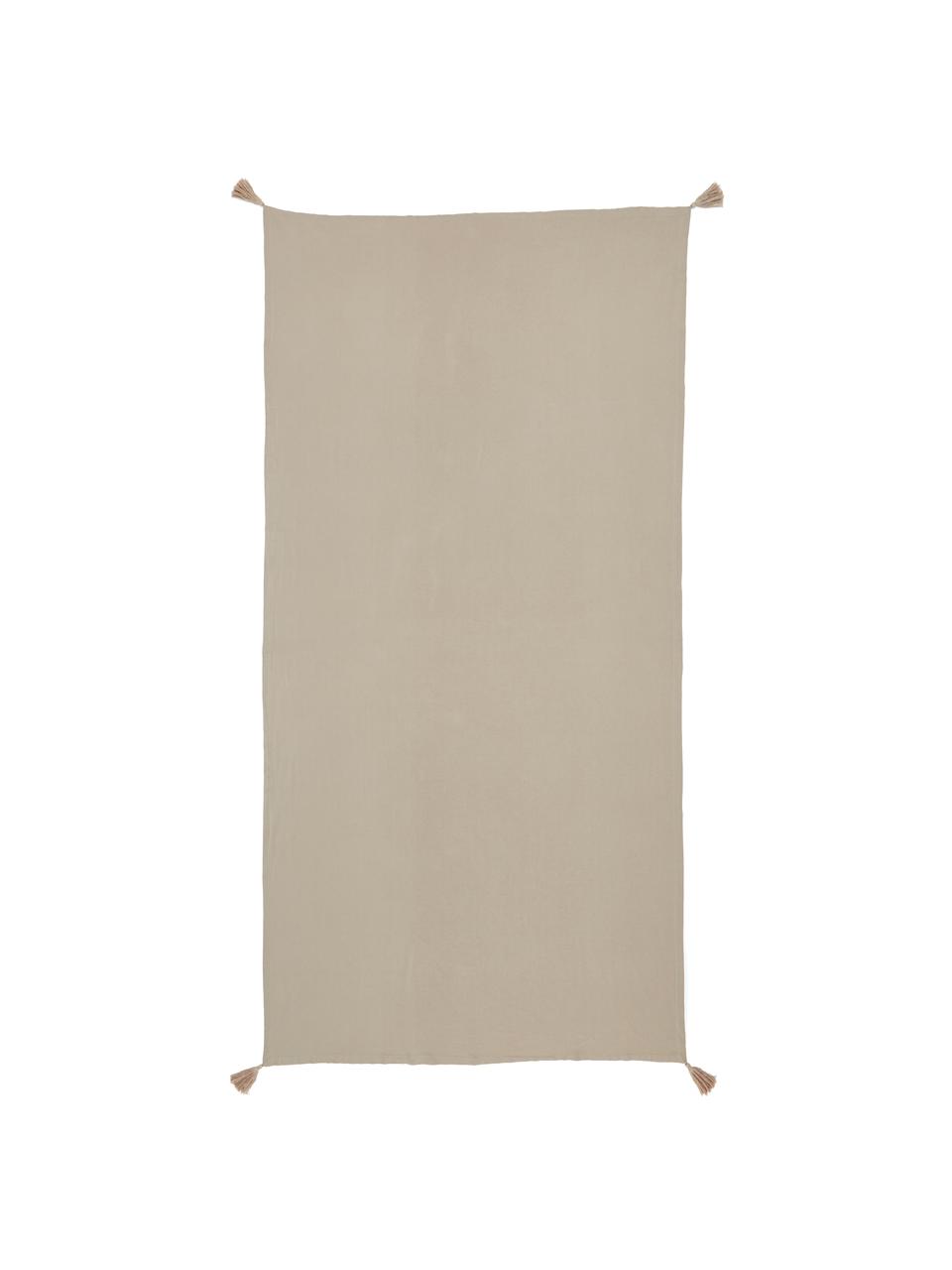 Mantel con borlas Benini, 85% algodón, 15% lino, Greige, De 6 a 10 comensales (An 130 x L 270 cm)