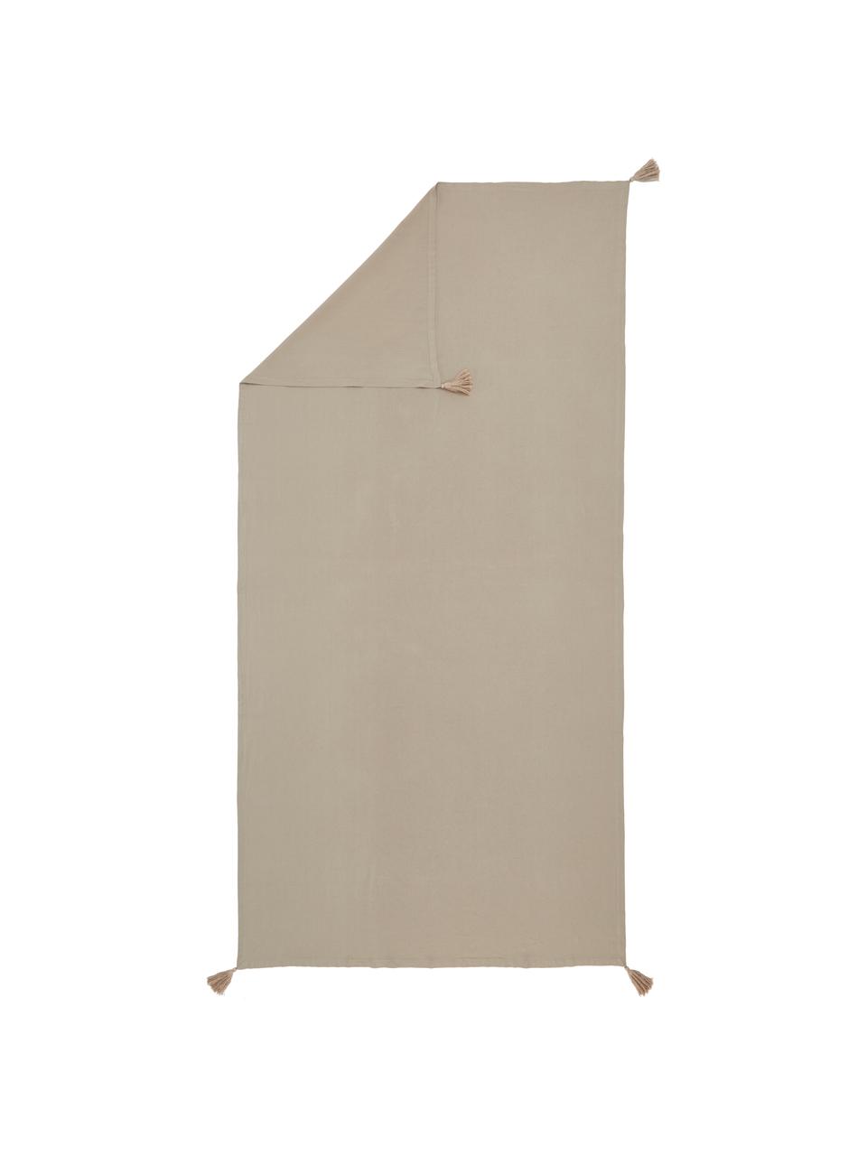 Tovaglia con nappe Benini, 85% cotone, 15% lino, Greige, Per 6-10 persone  (Larg.130 x Lung. 270 cm)