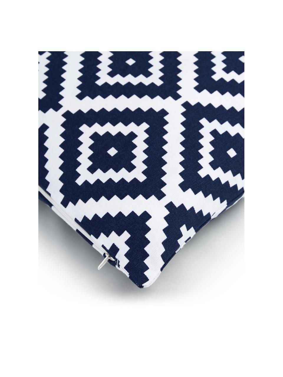 Housse de coussin 45x45 bleu foncé imprimé graphique Miami, 100 % coton, Bleu foncé, blanc, larg. 45 x long. 45 cm