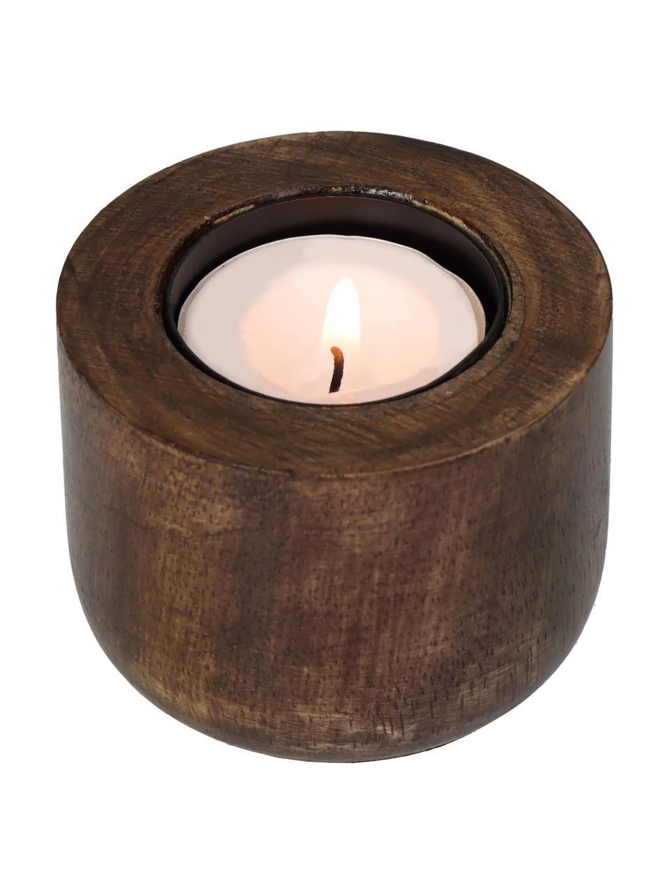 Świecznik z drewna na tealighty Light, Drewno naturalne, Ciemne drewno naturalne, Ø 7 x W 5 cm