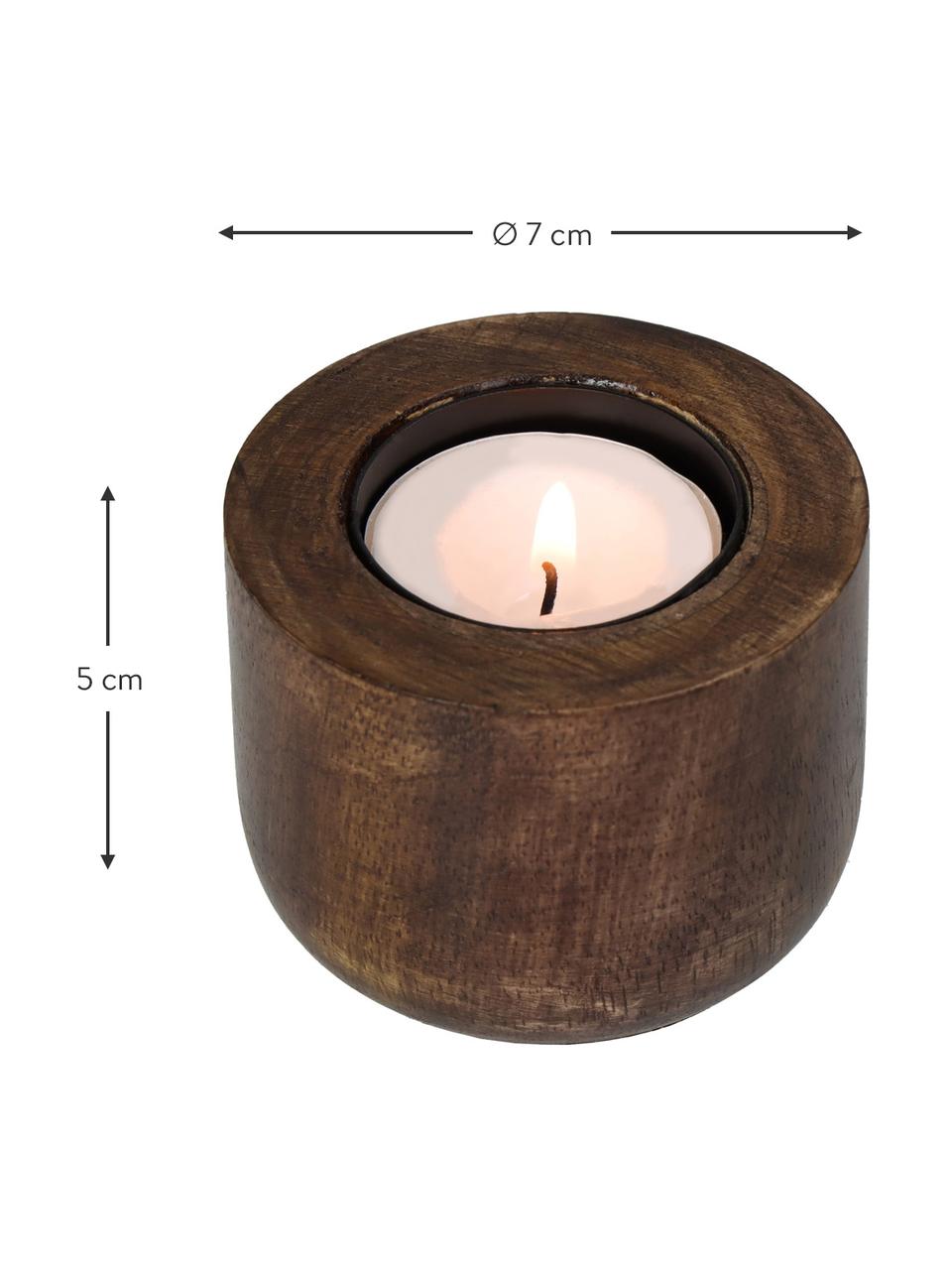 Świecznik z drewna na tealighty Light, Drewno naturalne, Ciemne drewno naturalne, Ø 7 x W 5 cm