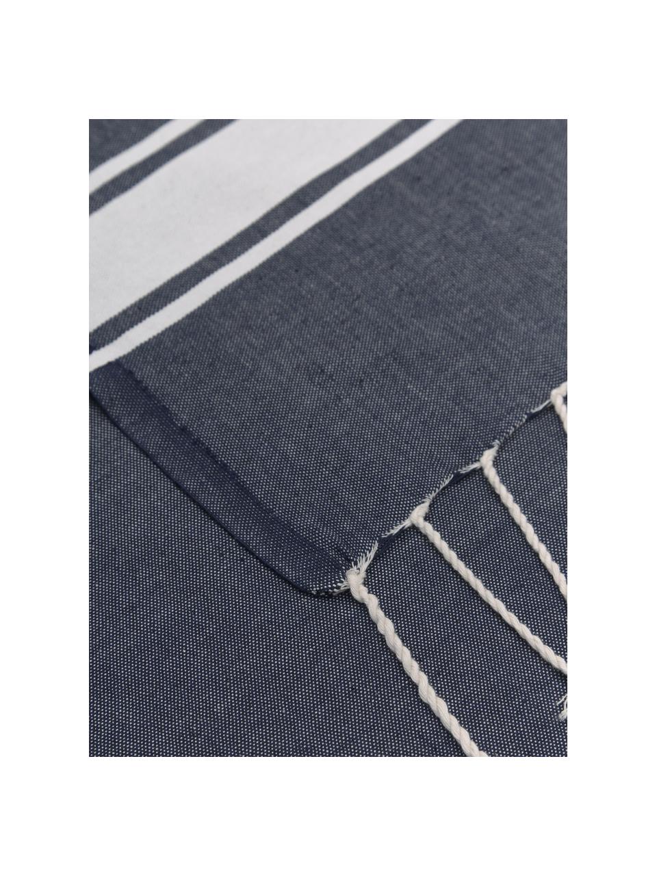 Fouta con flecos St Tropez, 100% algodón, Azul oscuro, blanco, An 100 x L 200 cm
