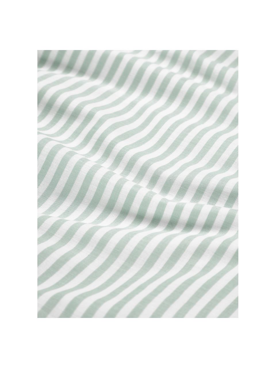 Housse de couette réversible en coton à rayures Lorena, Vert sauge, blanc, larg. 200 x long. 200 cm