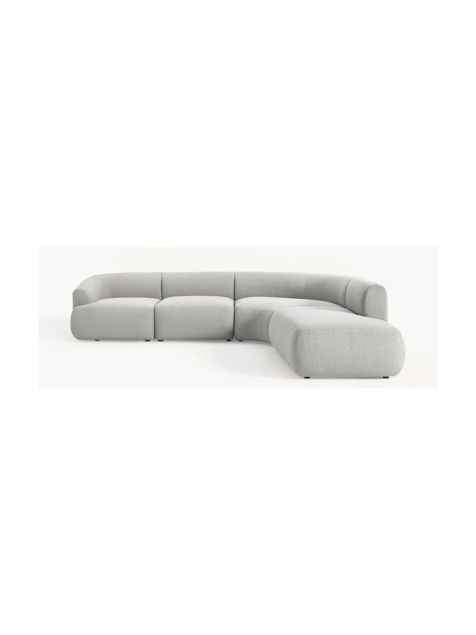 Modulares Bouclé-Ecksofa Sofia (4-Sitzer), Bezug: Bouclé (100 % Polyester) , Gestell: Fichtenholz, Spanplatte, , Füße: Kunststoff Dieses Produkt, Bouclé Hellgrau, B 319 x T 298 cm, Eckteil rechts