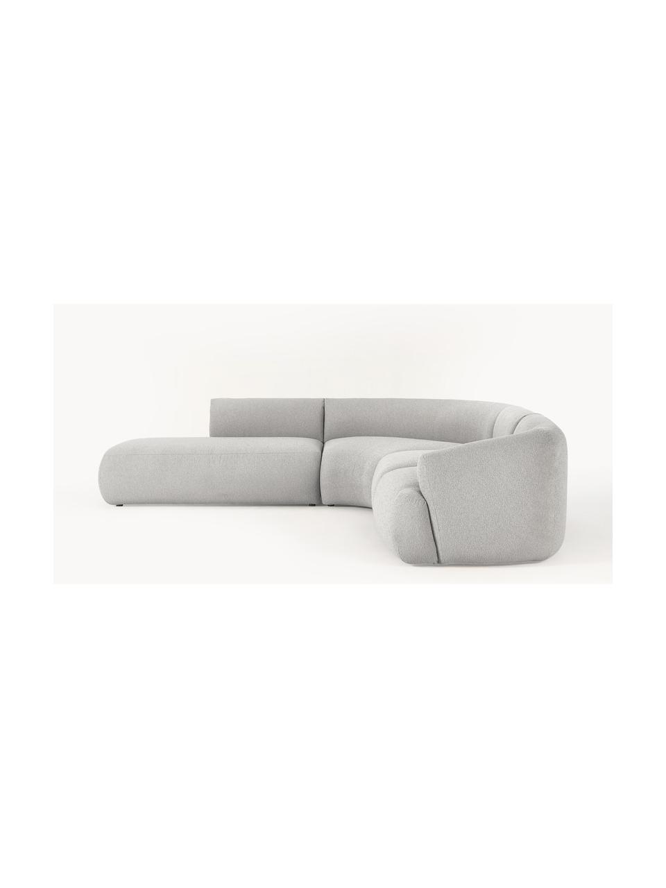 Modulares Bouclé-Ecksofa Sofia (4-Sitzer), Bezug: Bouclé (100 % Polyester) , Gestell: Fichtenholz, Spanplatte, , Bouclé Hellgrau, B 319 x T 298 cm, Eckteil rechts