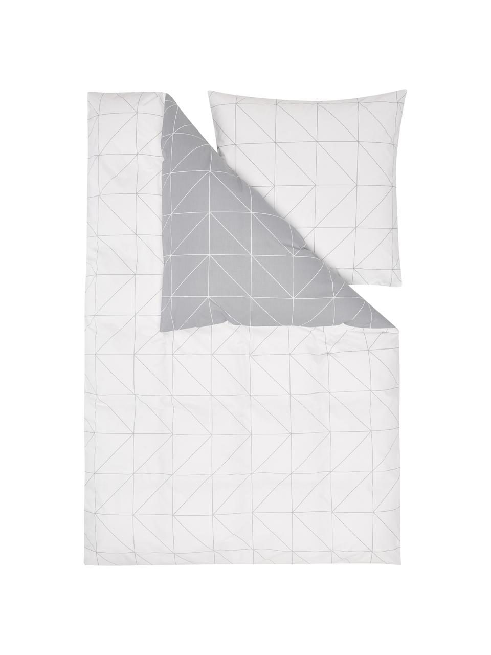 Obojstranná posteľná bielizeň z bavlny s grafickým vzorom Marla, Svetlosivá, biela, 135 x 200 cm + 1 vankúš 80 x 80 cm