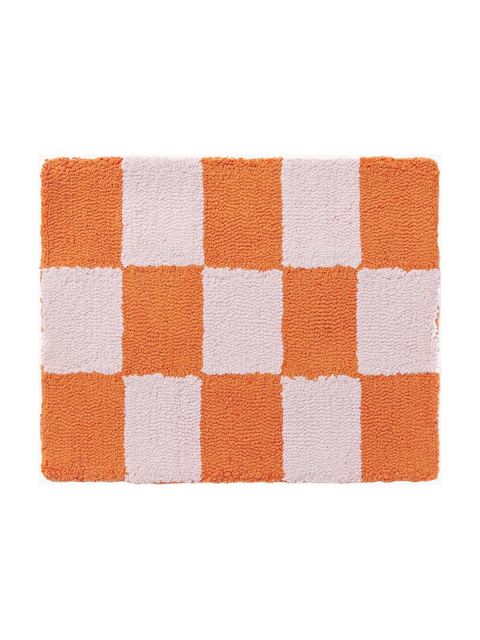 Handgetufte placemats Kio Check, 4 stuks, 100% katoen, Oranje, Off White, B 35 x L 45 cm