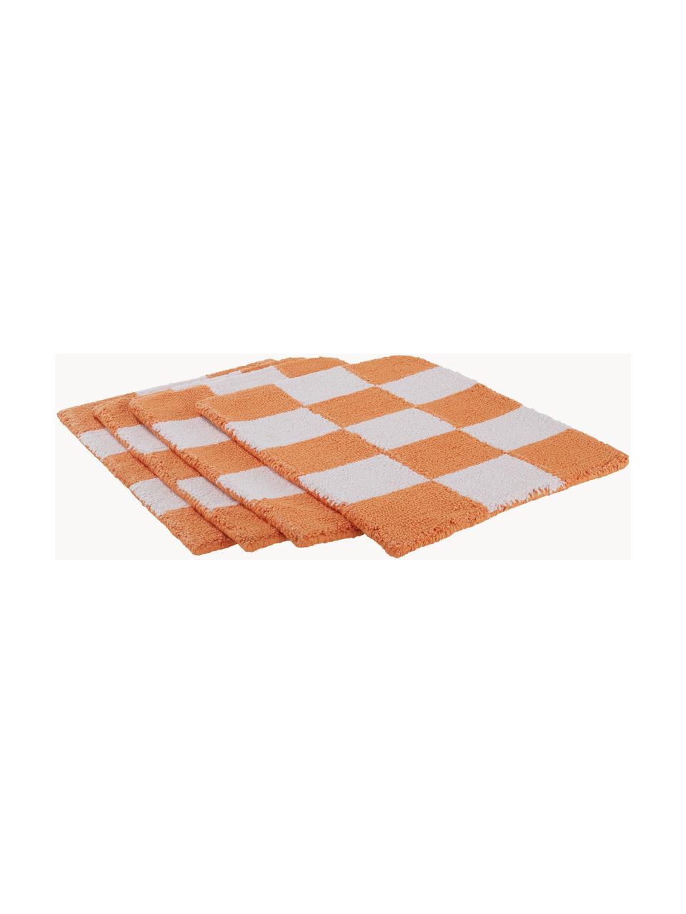 Sets de table tuftés à la main Kio Check, 4 pièces, 100 % coton, Orange, blanc cassé, larg. 35 x long. 45 cm