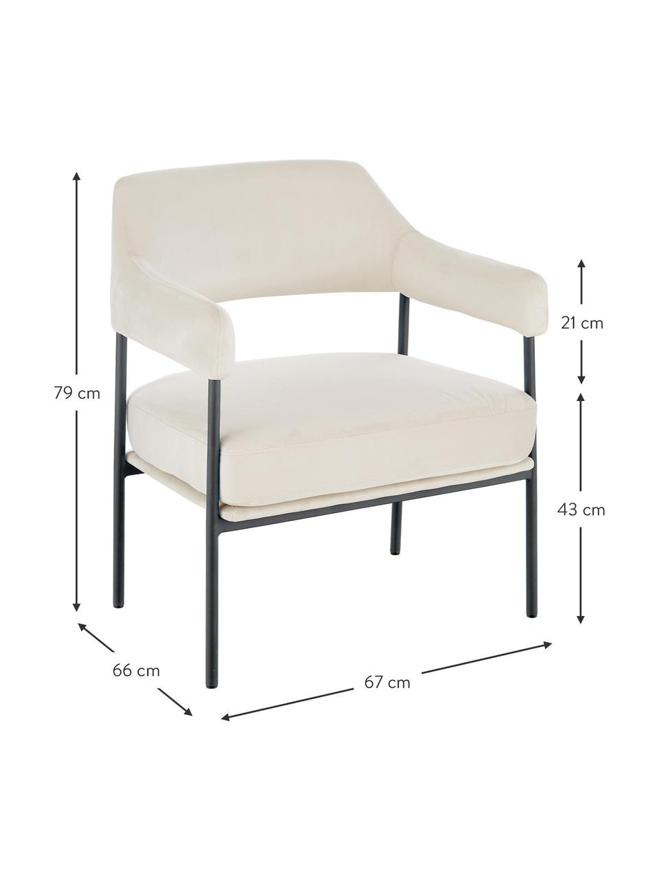 Samt-Loungesessel Zoe, Bezug: Samt (Polyester) Der hoch, Gestell: Metall, pulverbeschichtet, Teddy Cremeweiß, B 67 x T 66 cm