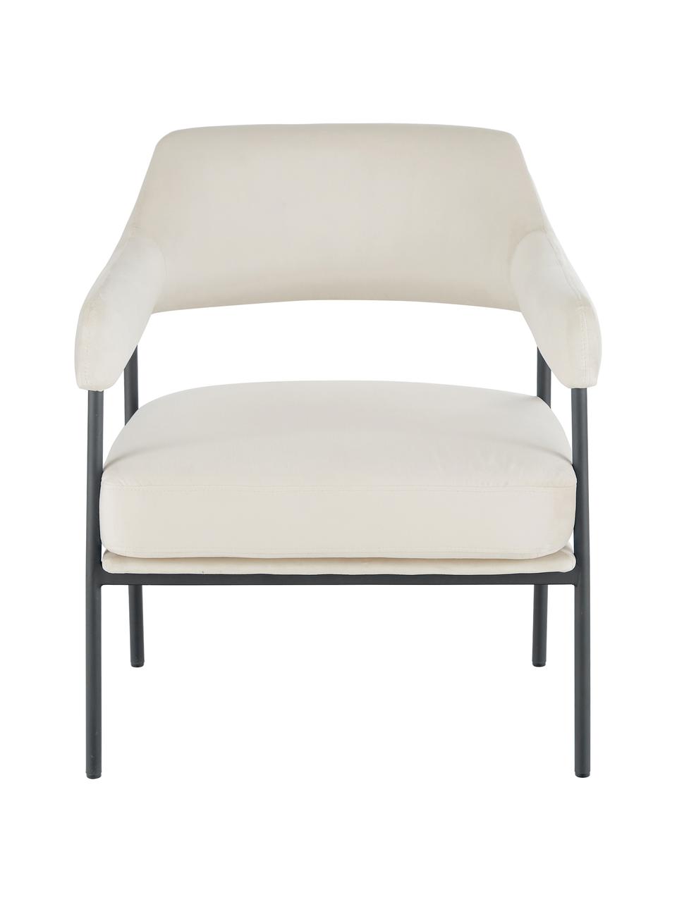Fluwelen lounge fauteuil Zoe in wit, Bekleding: fluweel (polyester), Frame: gepoedercoat metaal, Teddy crèmewit, B 67  x D 66 cm