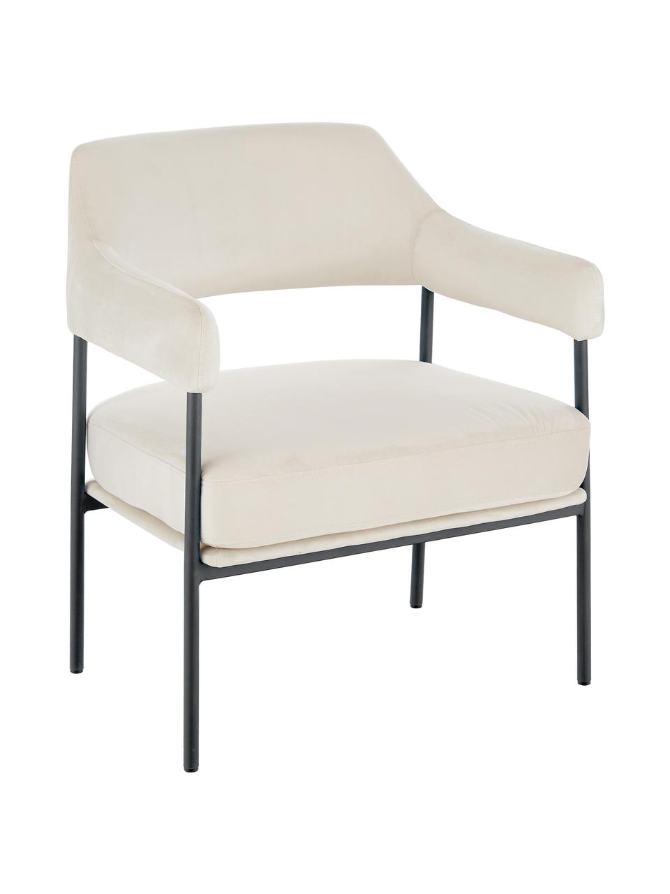 Samt-Loungesessel Zoe, Bezug: Samt (Polyester) Der hoch, Gestell: Metall, pulverbeschichtet, Teddy Cremeweiß, B 67 x T 66 cm
