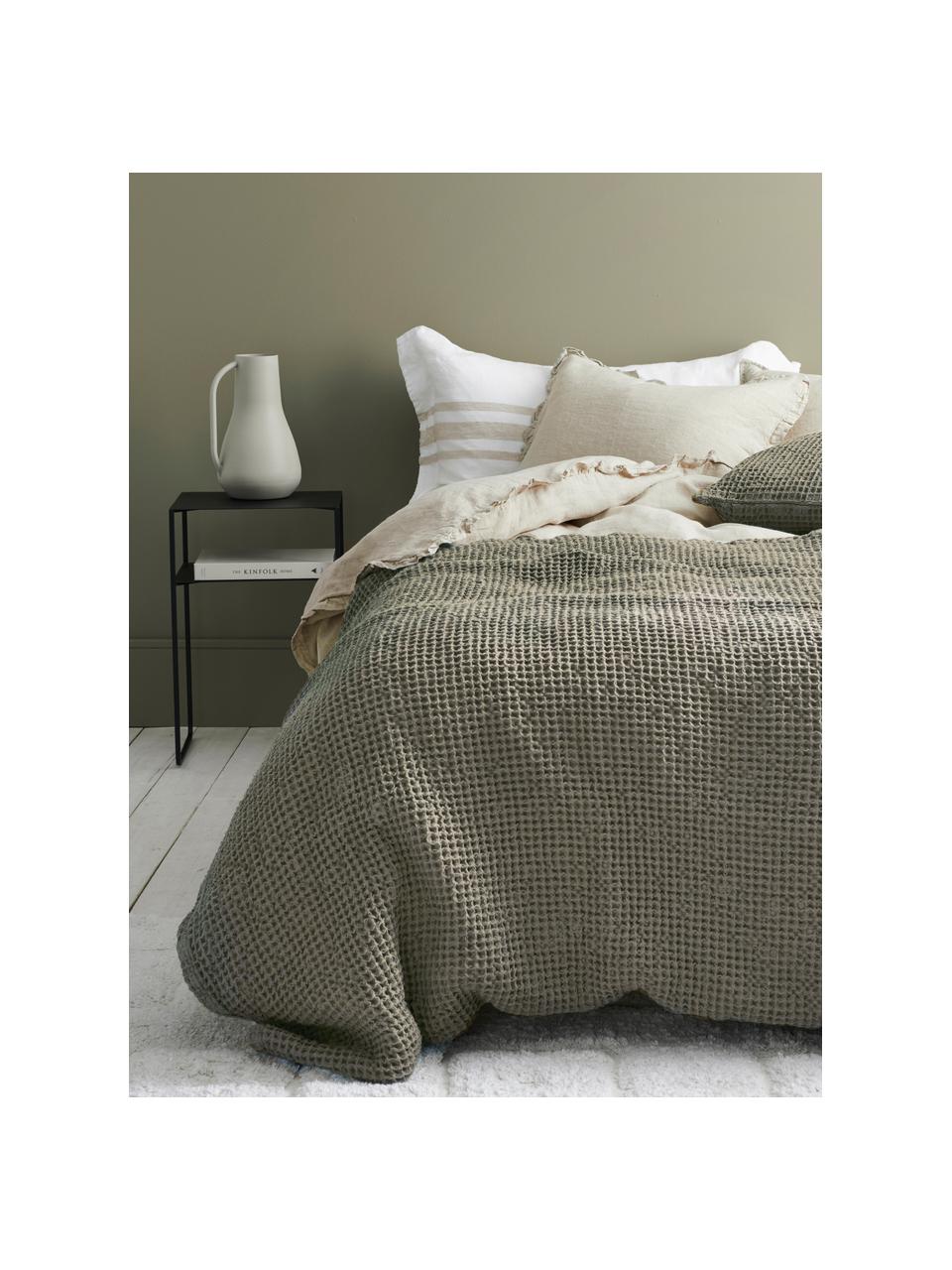 Wafelpiqué sprei Lois van katoen in kaki, 100% katoen, Kaki, B 260 cm x L 260 cm (voor bedden tot 200 cm x 200)