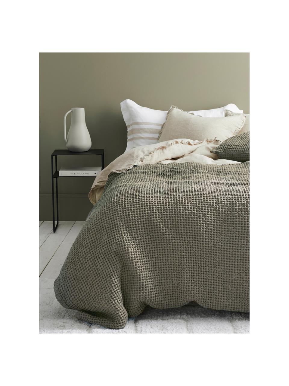 Waffelpiqué-Tagesdecke Lois aus Baumwolle in Khaki, 100 % Baumwolle, Khaki, B 260 x L 260 cm (für Betten bis 200 x 200 cm)