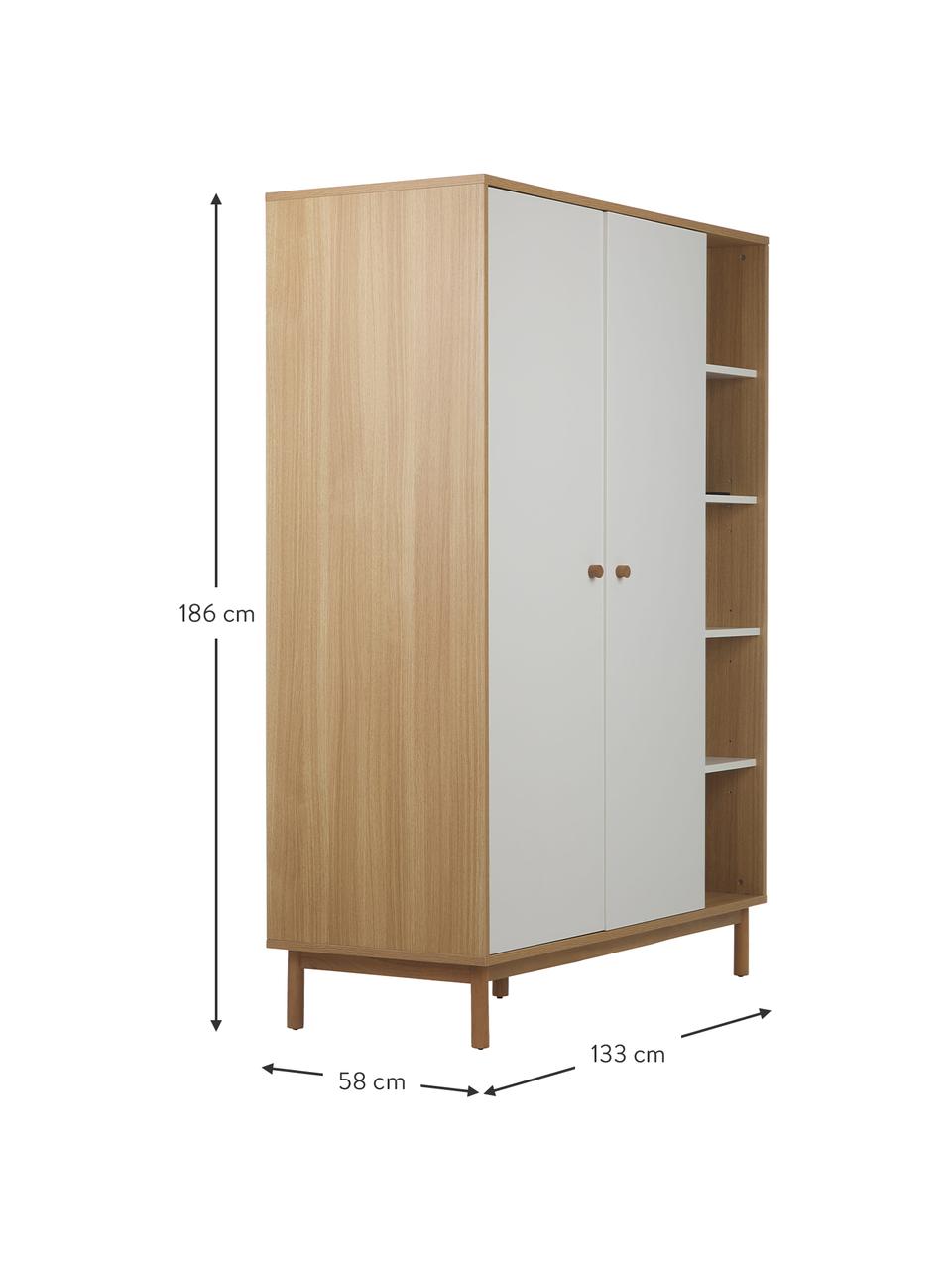 Armario Nathan, 2 puertas, Estructura: tablero de fibras de dens, Madera recubierta en blanco, An 133 x Al 186 cm