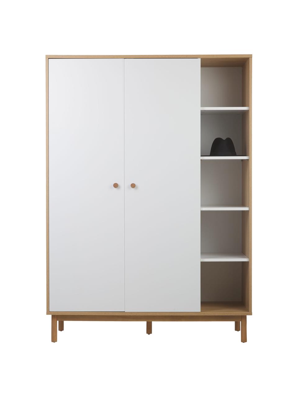 Grande armoire scandi blanche 2 portes et compartiments ouverts Nathan, Bois, blanc enduit, larg. 133 x haut. 186 cm