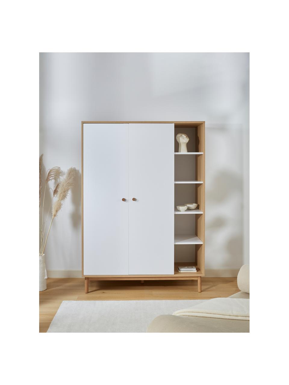 Armario Nathan, 2 puertas, Estructura: tablero de fibras de dens, Madera recubierta en blanco, An 133 x Al 186 cm