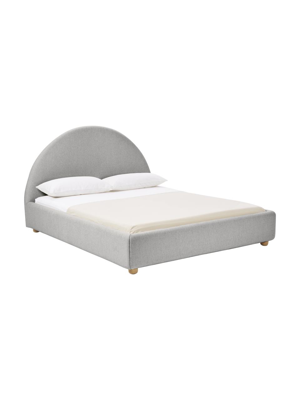 Gestoffeerd bed Ebba, Bekleding: 100% polypropyleen Met 23, Frame: massief grenenhout en pla, Poten: massief grenenhout, Geweven stof grijs, B 140 x L 200 cm