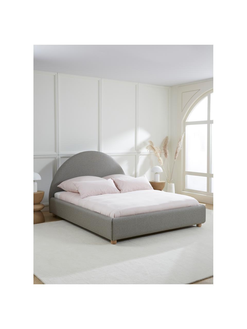 Gestoffeerd bed Ebba, Bekleding: 100% polypropyleen Met 23, Frame: massief grenenhout en pla, Poten: massief grenenhout Dit pr, Geweven stof grijs, B 140 x L 200 cm