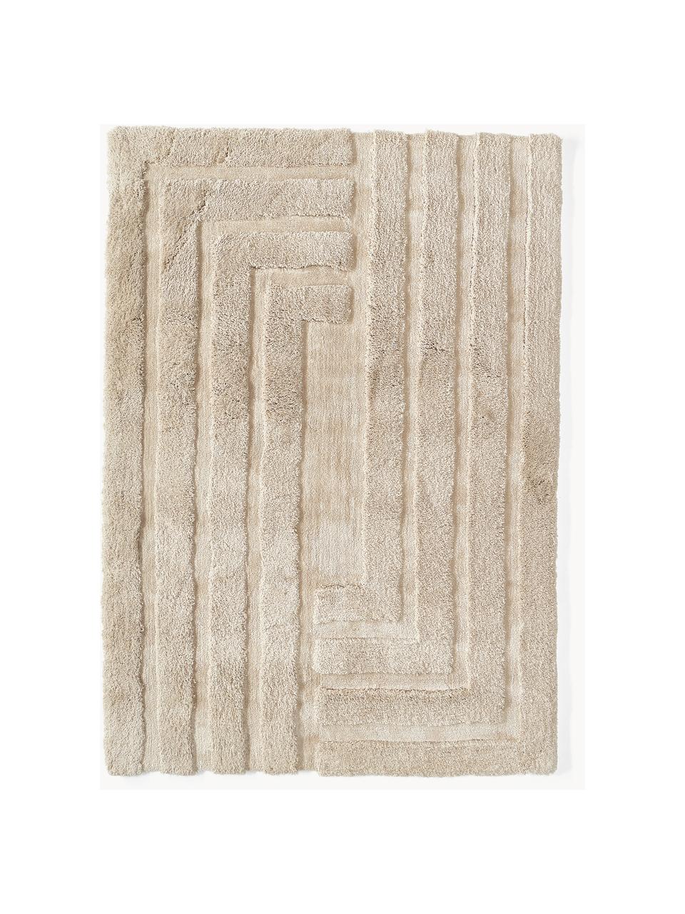 Flauschiger Hochflor-Teppich Genève mit erhabener Hoch-Tief-Struktur, Mikrofaser (100 % Polyester), GRS-zertifiziert, Hellbeige, B 80 x L 150 cm (Größe XS)