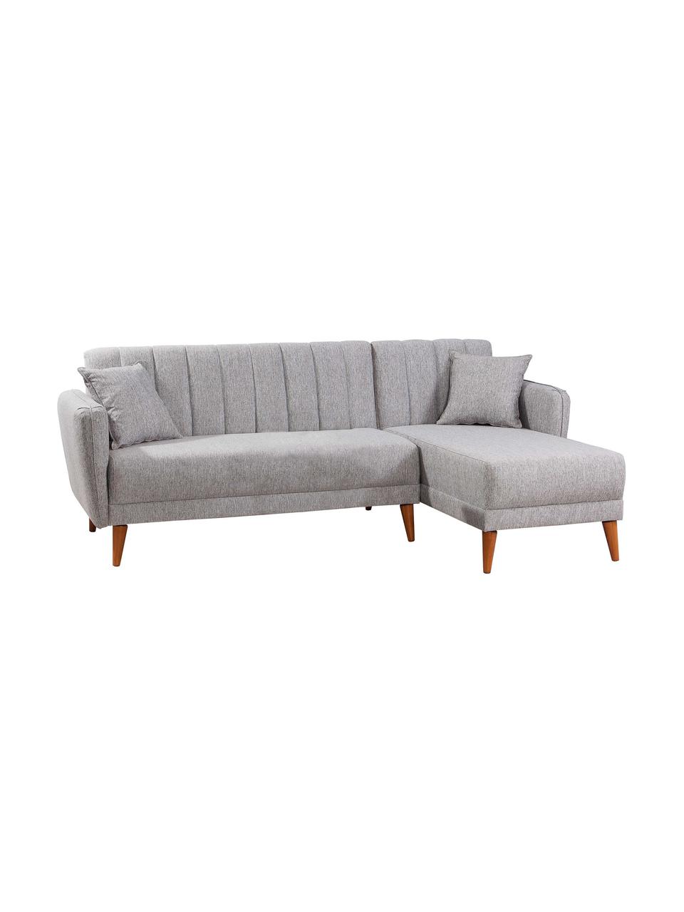 Leinen-Ecksofa Aqua (3-Sitzer) mit Schlaffunktion, Bezug: Leinen, Gestell: Hornbaumholz, Metall, Füße: Holz, Grau, B 225 x T 145 cm