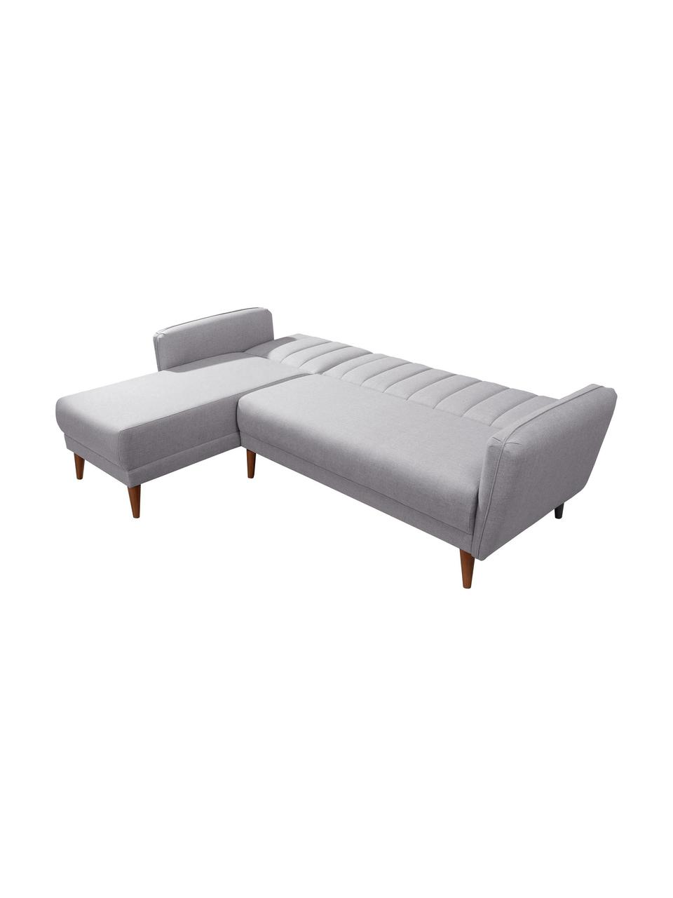 Leinen-Ecksofa Aqua (3-Sitzer) mit Schlaffunktion, Bezug: Leinen, Gestell: Hornbaumholz, Metall, Füße: Holz, Grau, B 225 x T 145 cm