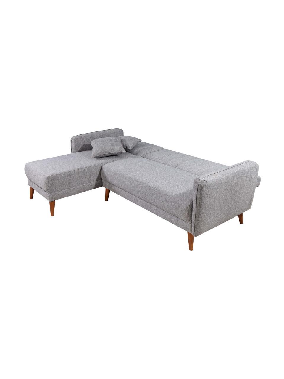 Leinen-Ecksofa Aqua (3-Sitzer) mit Schlaffunktion, Bezug: Leinen, Gestell: Hornbaumholz, Metall, Füße: Holz, Grau, B 225 x T 145 cm