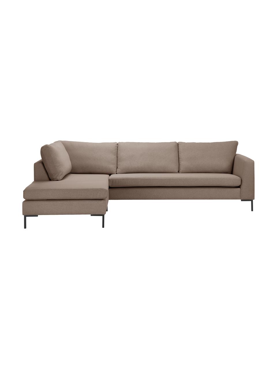 Hoekbank Luna met metalen poten, Bekleding: 100% polyester De slijtva, Frame: massief beukenhout, Poten: gegalvaniseerd metaal, Geweven stof bruin, B 280 x D 184 cm, hoekdeel links