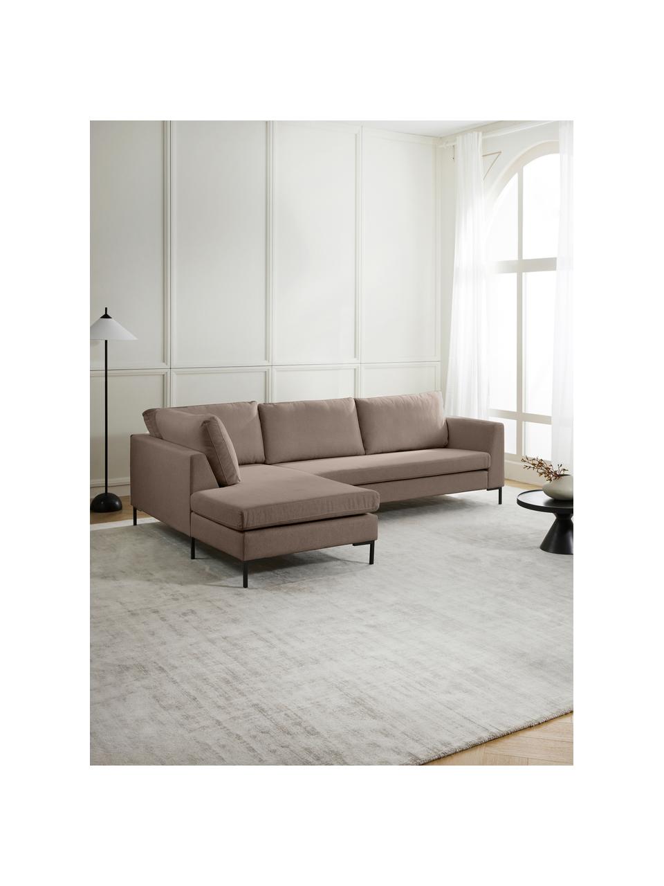 Sofá rinconera Luna, Tapizado: 100% poliéster Alta resis, Estructura: madera de haya, Patas: metal galvanizado, Tejido marrón, An 280 x F 184 cm, chaise longue izquierda