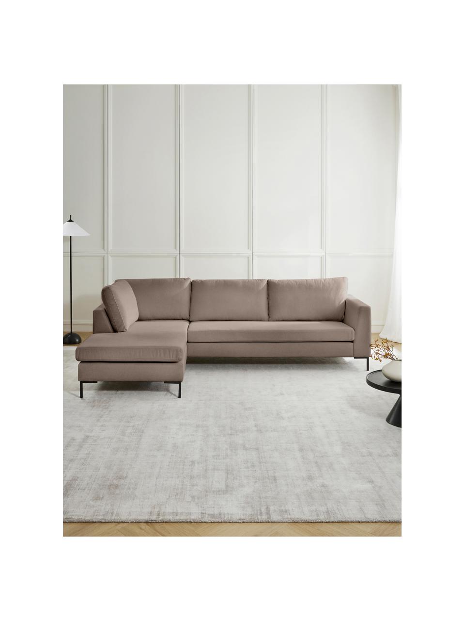 Divano angolare Luna, Rivestimento: 100% poliestere Il rivest, Struttura: legno massiccio di faggio, Piedini: metallo zincato Il materi, Tessuto taupe, Larg. 280 x Prof. 184 cm, chaise-longue a sinistra