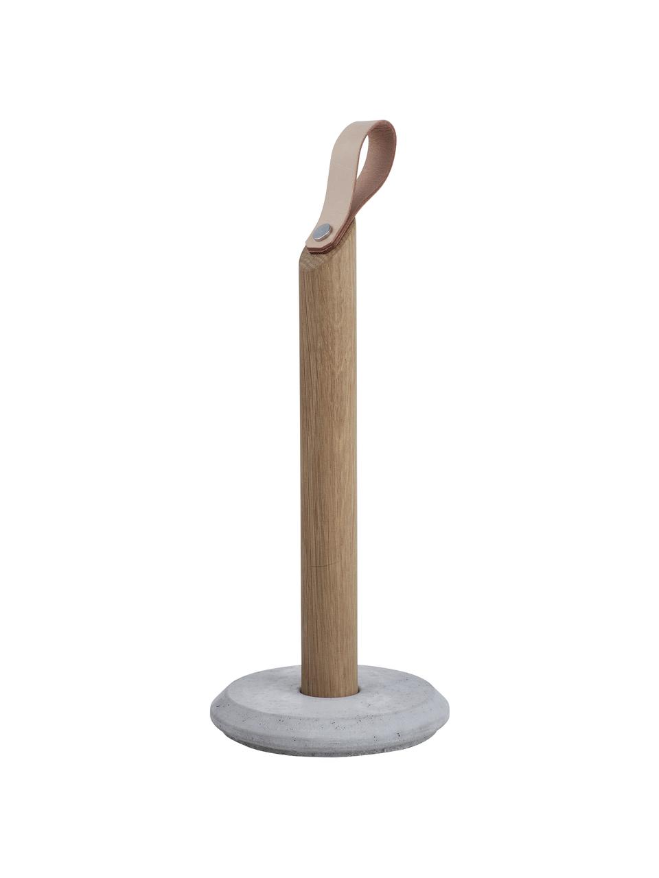 Portarotolo da cucina in legno di quercia Grab, Asta: legno di quercia, Piede: cemento, Legno chiaro, grigio, Ø 15 x Alt. 32 cm