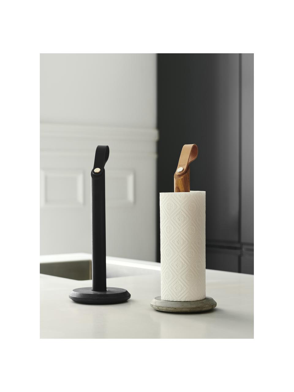 Portarotolo da cucina in legno di quercia Grab, Asta: legno di quercia, Piede: cemento, Legno chiaro, grigio, Ø 15 x Alt. 32 cm