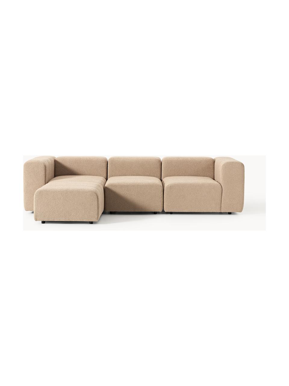 Canapé modulable 4 places en bouclette avec pouf Lena, Bouclette beige, larg. 287 x prof. 181 cm