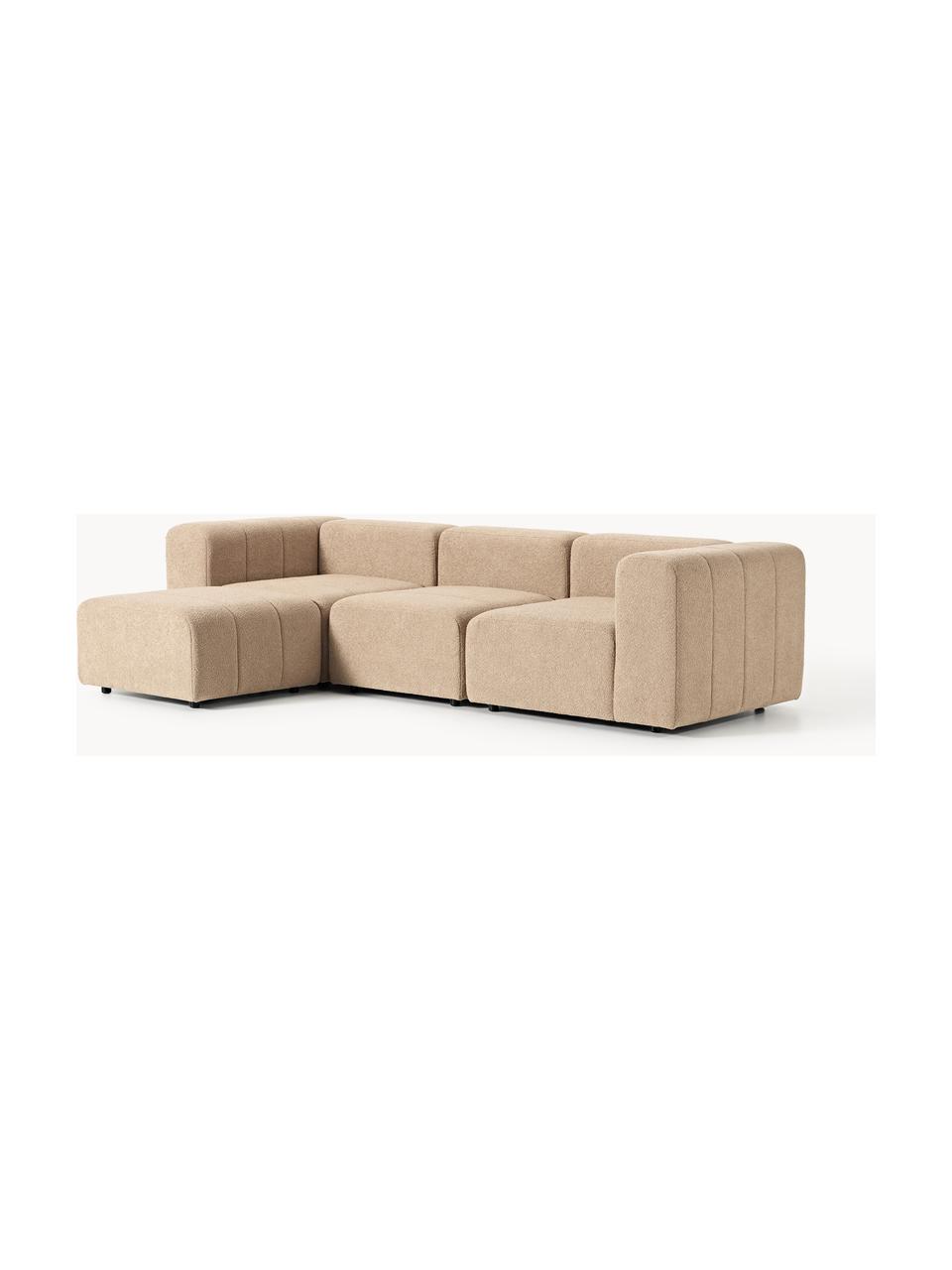 Canapé modulable 4 places en bouclette avec pouf Lena, Bouclette beige, larg. 287 x prof. 181 cm