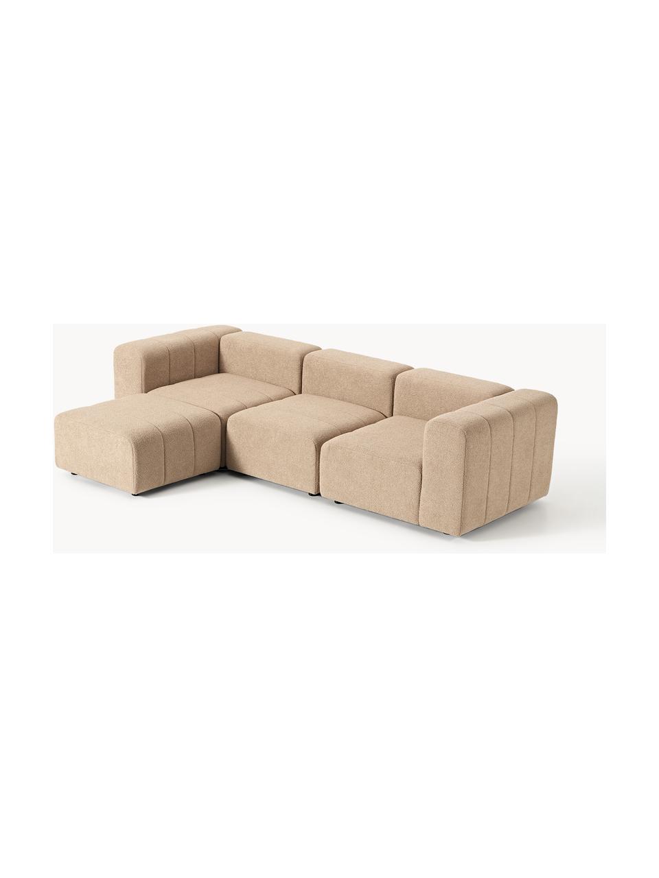 Canapé modulable 4 places en bouclette avec pouf Lena, Bouclette beige, larg. 287 x prof. 181 cm