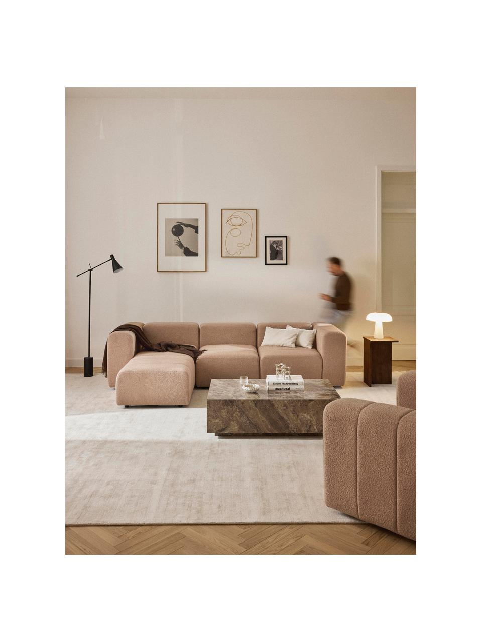 Canapé modulable 4 places en bouclette avec pouf Lena, Bouclette beige, larg. 287 x prof. 181 cm