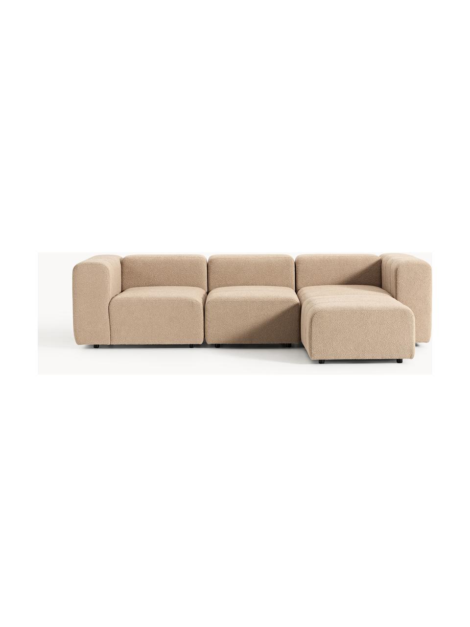 Modulares Bouclé-Sofa Lena (4-Sitzer) mit Hocker (links/rechts), Bezug: Bouclé (93 % Polyester, 6, Gestell: Buchenholz, Spanplatte, H, Füße: Kunststoff, Bouclé Beige, B 287 x T 181 cm