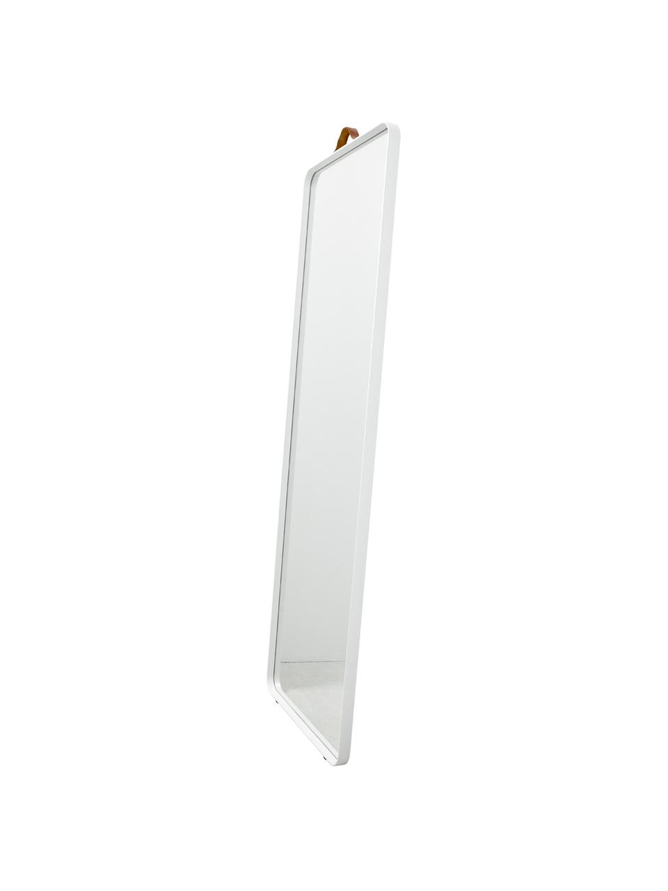 Specchio da parete Norm, Cornice: alluminio verniciato a po, Manico: pelle, Bianco, Larg. 60 x Alt. 170 cm