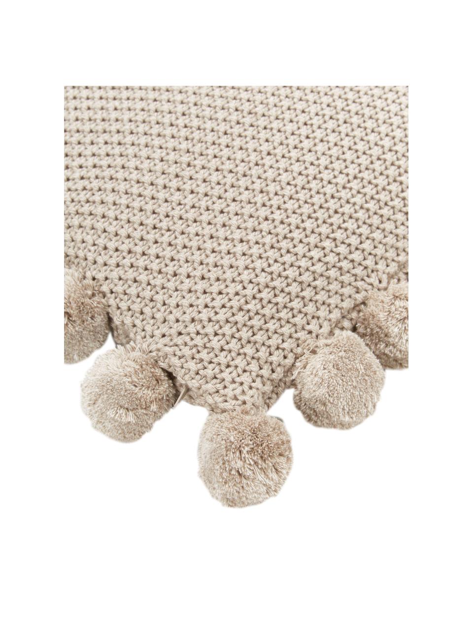 Federa arredo a maglia beige con pompon Molly, 100% cotone, Beige, Larg. 40 x Lung. 40 cm