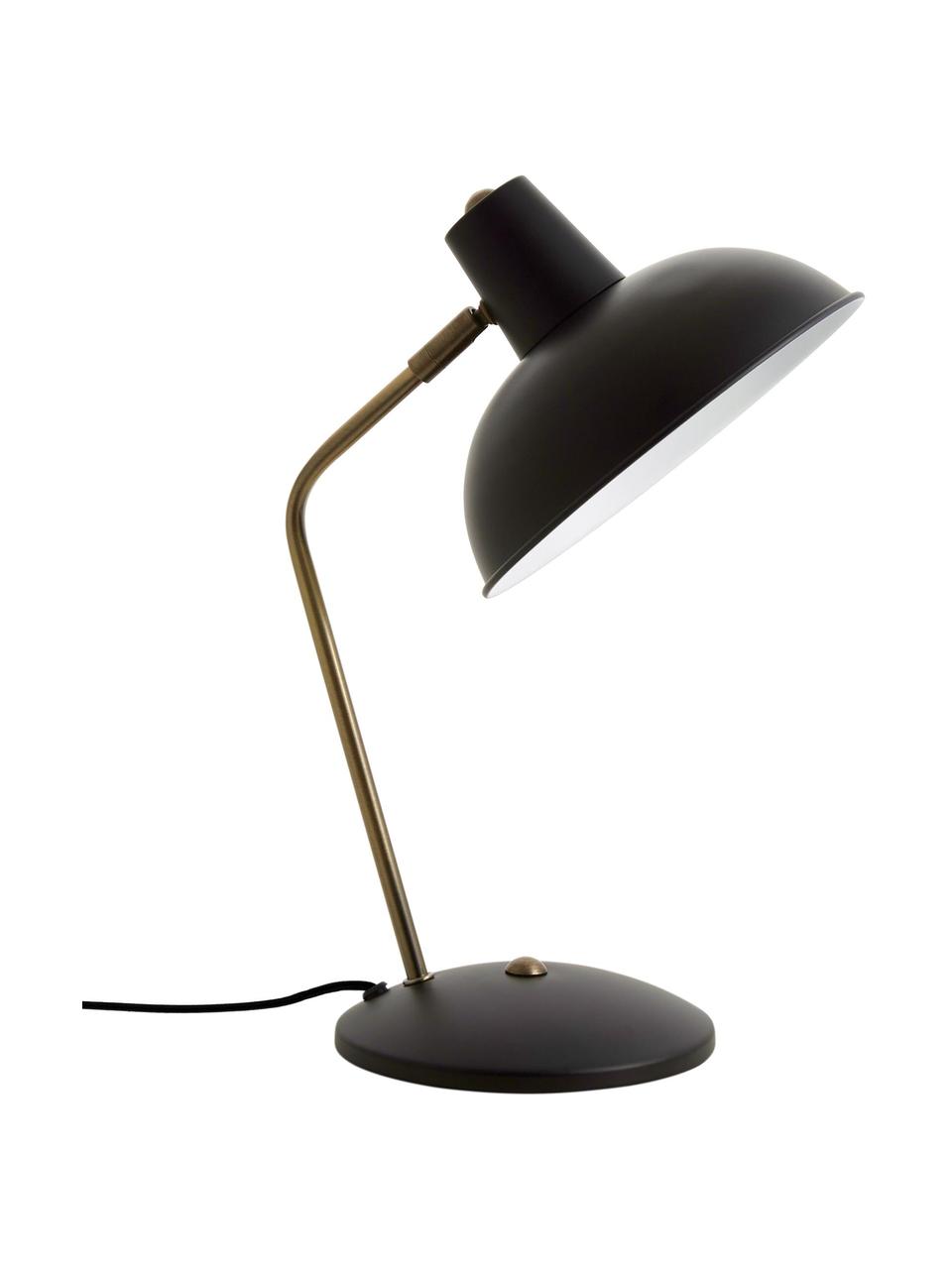 Lámpara de escritorio retro Hood, Pantalla: metal pintado, Cable: plástico, Negro, latón, An 20 x Al 38 cm