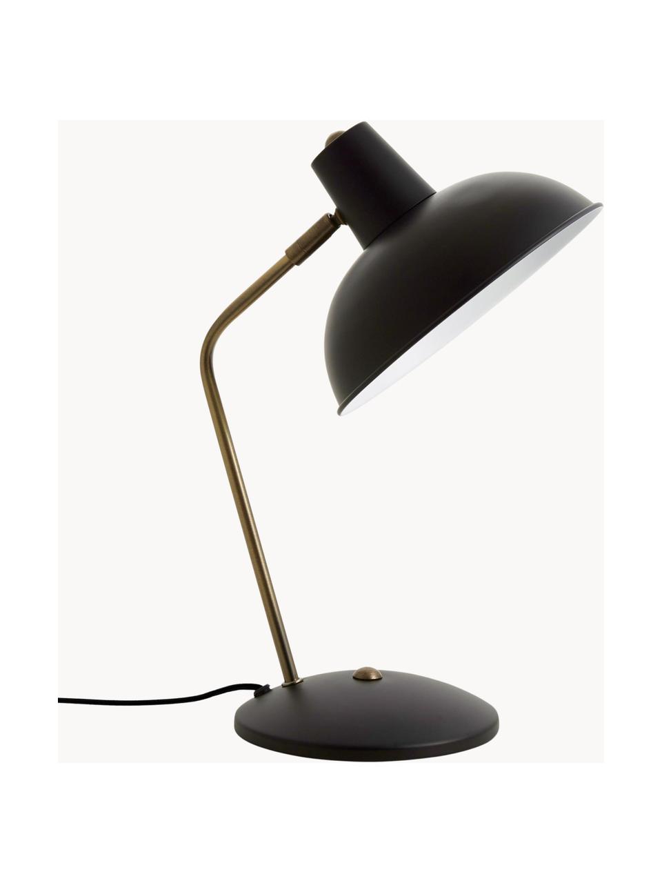 Retro bureaulamp Hood, Lampenkap: gelakt metaal, Lampvoet: gelakt metaal, Zwart, goudkleurig, B 20 x H 38 cm