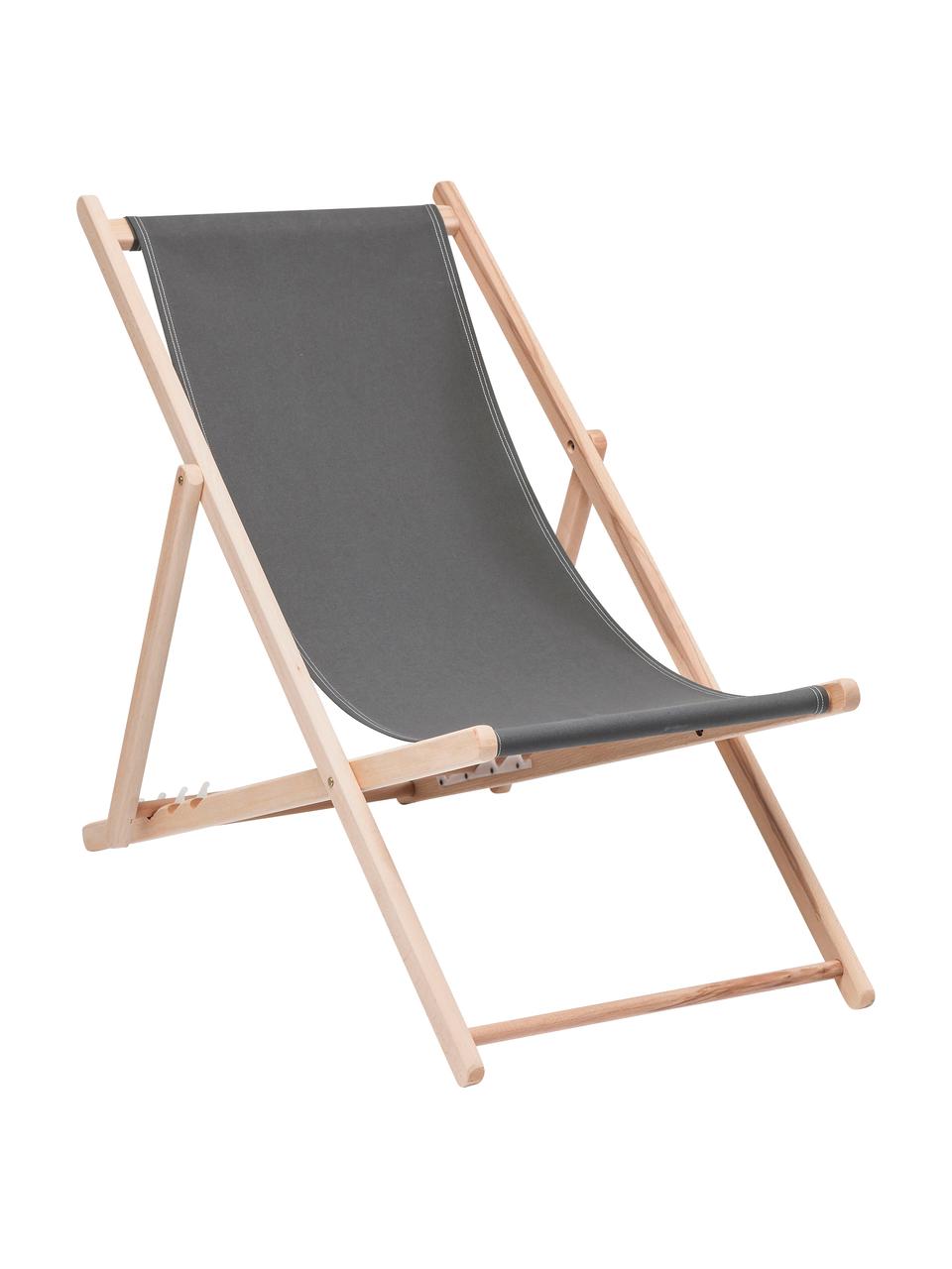 Klapbare ligstoel Hot Summer, Frame: beukenhout, Grijs, beukenhoutkleurig, B 96 x D 56 cm