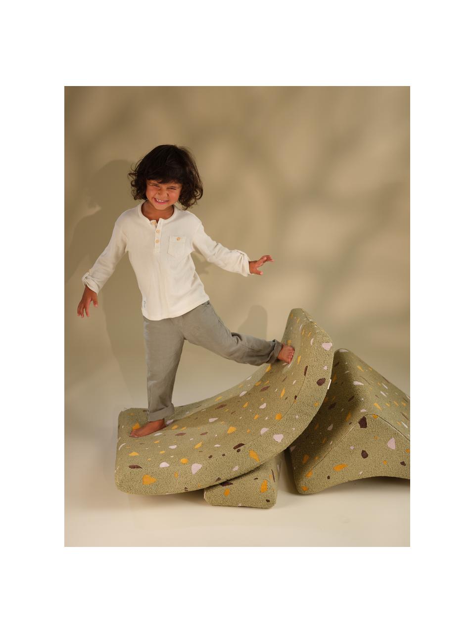 Fauteuil en bouclette pour enfants fait main Moon, Bouclette vert olive, aspect terrazzo, larg. 55 x haut. 80 cm