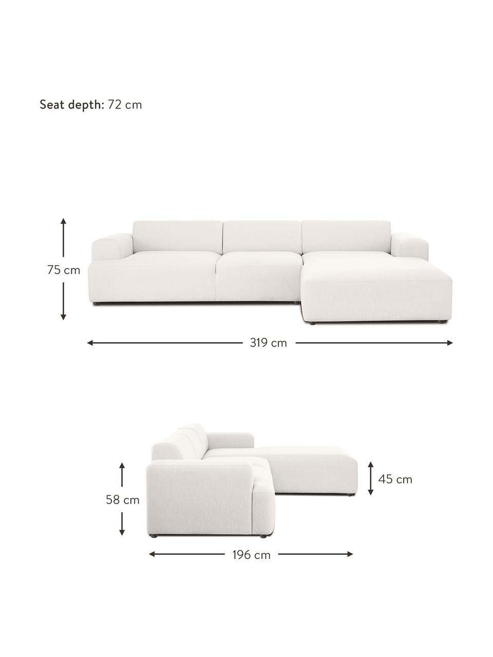 Ecksofa Melva (4-Sitzer), Bezug: 100% Polyester Der hochwe, Gestell: Massives Kiefernholz, FSC, Füße: Kunststoff, Webstoff Off White, B 319 x T 196 cm, Eckteil rechts