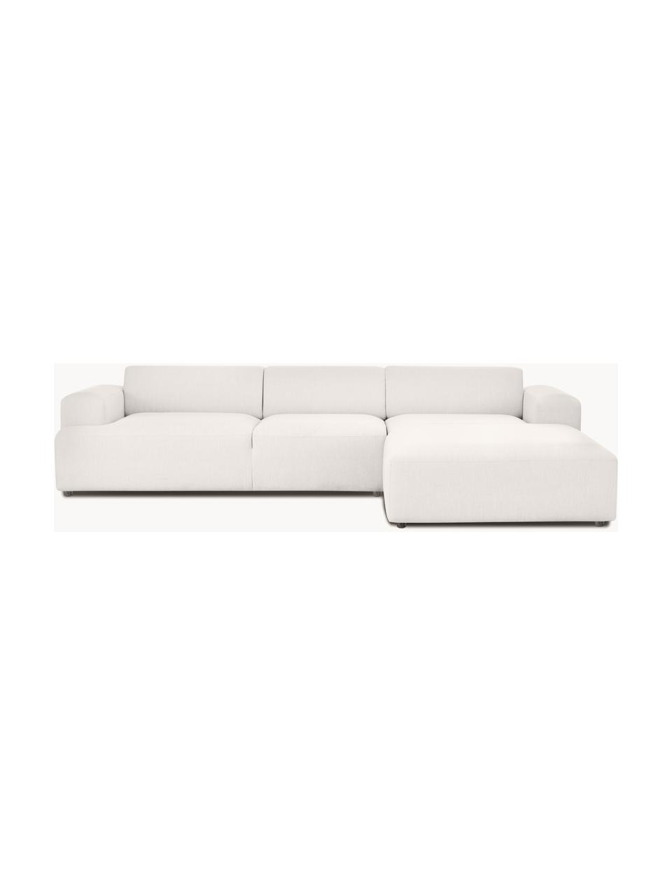 Divano angolare 4 posti Melva, Rivestimento: 100% poliestre Il rivesti, Struttura: pino massiccio, certifica, Tessuto bianco latte, Larg. 319 x Alt. 196 cm, chaise-longue a destra