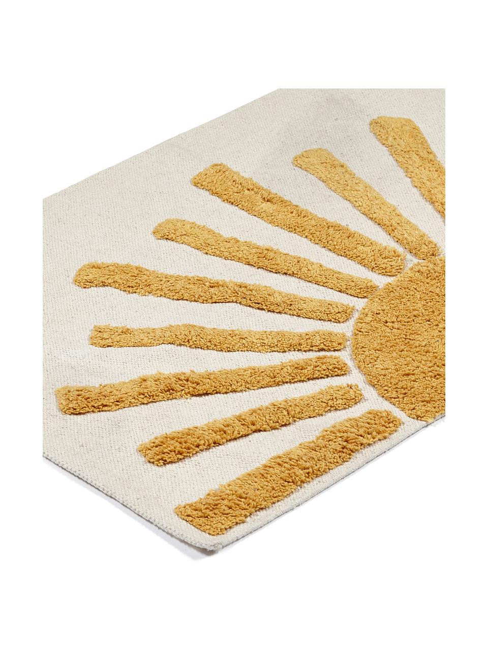 Alfombrilla de baño texturizada Sun, 100% algodón, Beige claro, amarillo sol, An 60 x L 90 cm